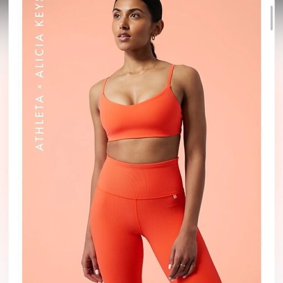 ATHLETA X Alicia Keys ELATION Jewel Orange Ribbed Tights - Picture 1 of 7